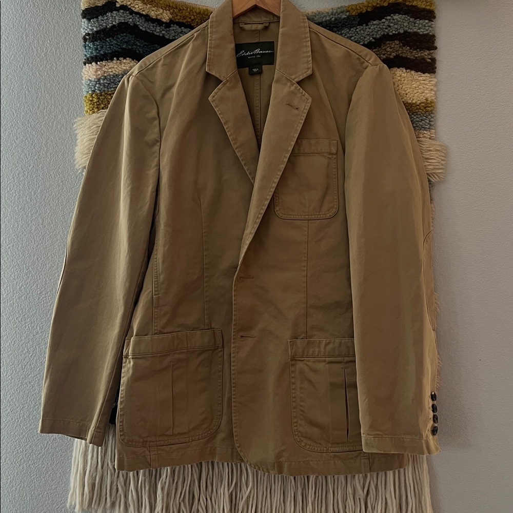 EDDIE BAUER Voyager Vintage Canvas Utility Travel Blazer Sport Coat Tan Men's L